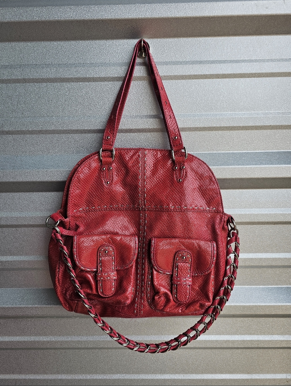 Gianni Bini Pink Snake Skin Pattern Fold Over Shoulder Bag